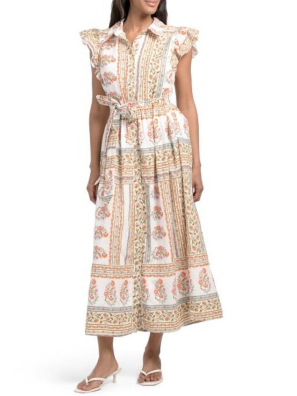 LEA Flutter Sleeve Floral Maxi Dress